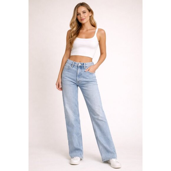 ZARA High Rise Wide Leg Jeans Size 0 / EUR 32 Light Wash Distressed Denim Y2K - Picture 12 of 12